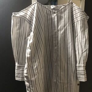 Renvy Black and White Striped Button Down Shirt